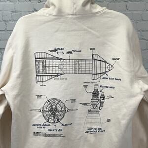 SpaceX Starship Schematics Hoodie Ivory Hooded Sweatshirt Made In USA XXL 2XL